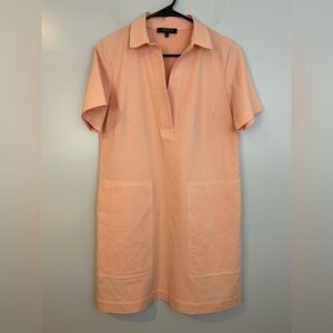Lafayette 148 Salmon Pink Short Sleeve Collared Shift Shirt Dress Size Medium